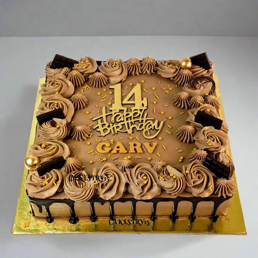 2kg chocolate drip cake with cream rosettes for 14th birthday by cakestry1 noida