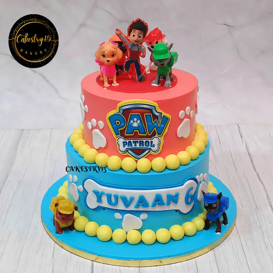 3kg chocolate 6th birthday cake,paw patrol theme by cakestry15 noida,cake full image