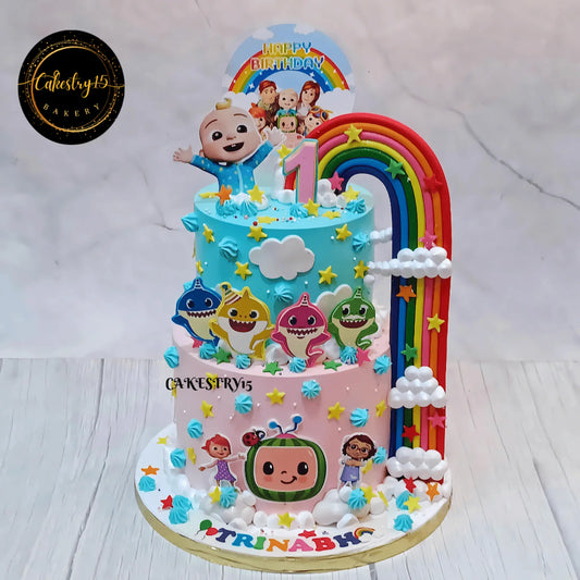 3kg coco shark celebration first birthday chocolate cake by cakestry15 noida,cake full image