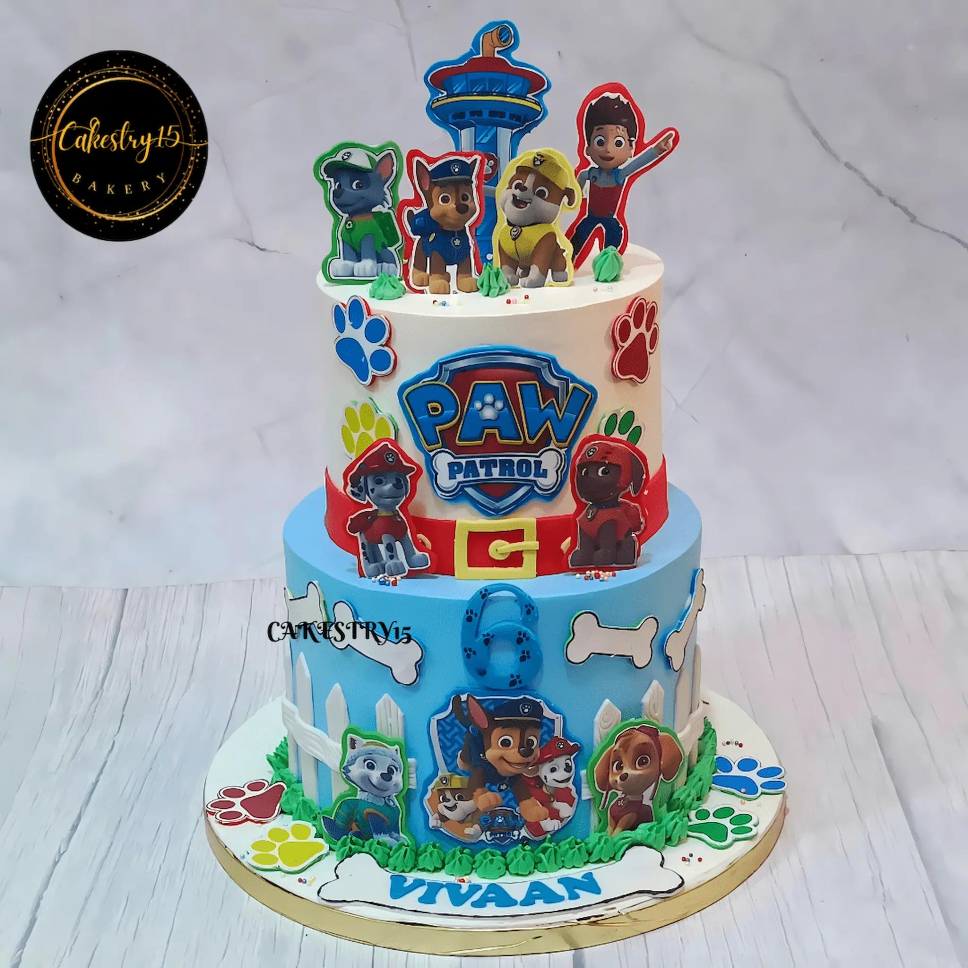 3kg paw ptrolblack forest and butterscotch,6th birthday cake by cakestry15,noida,cake full image
