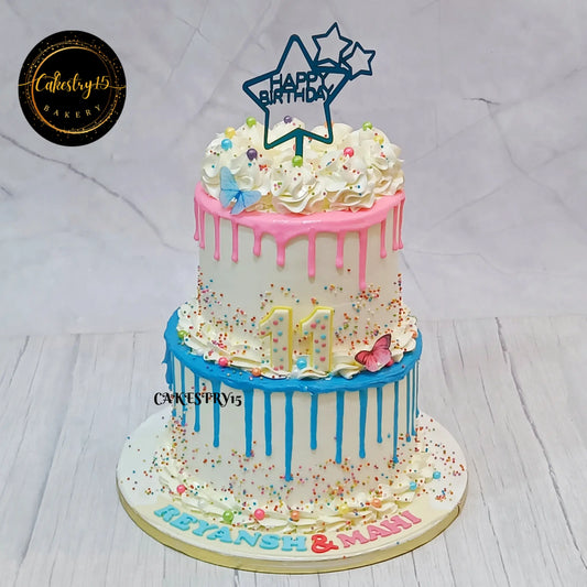 3kg pineapple cake for twins birthday by cakestry15 noida,cake full image