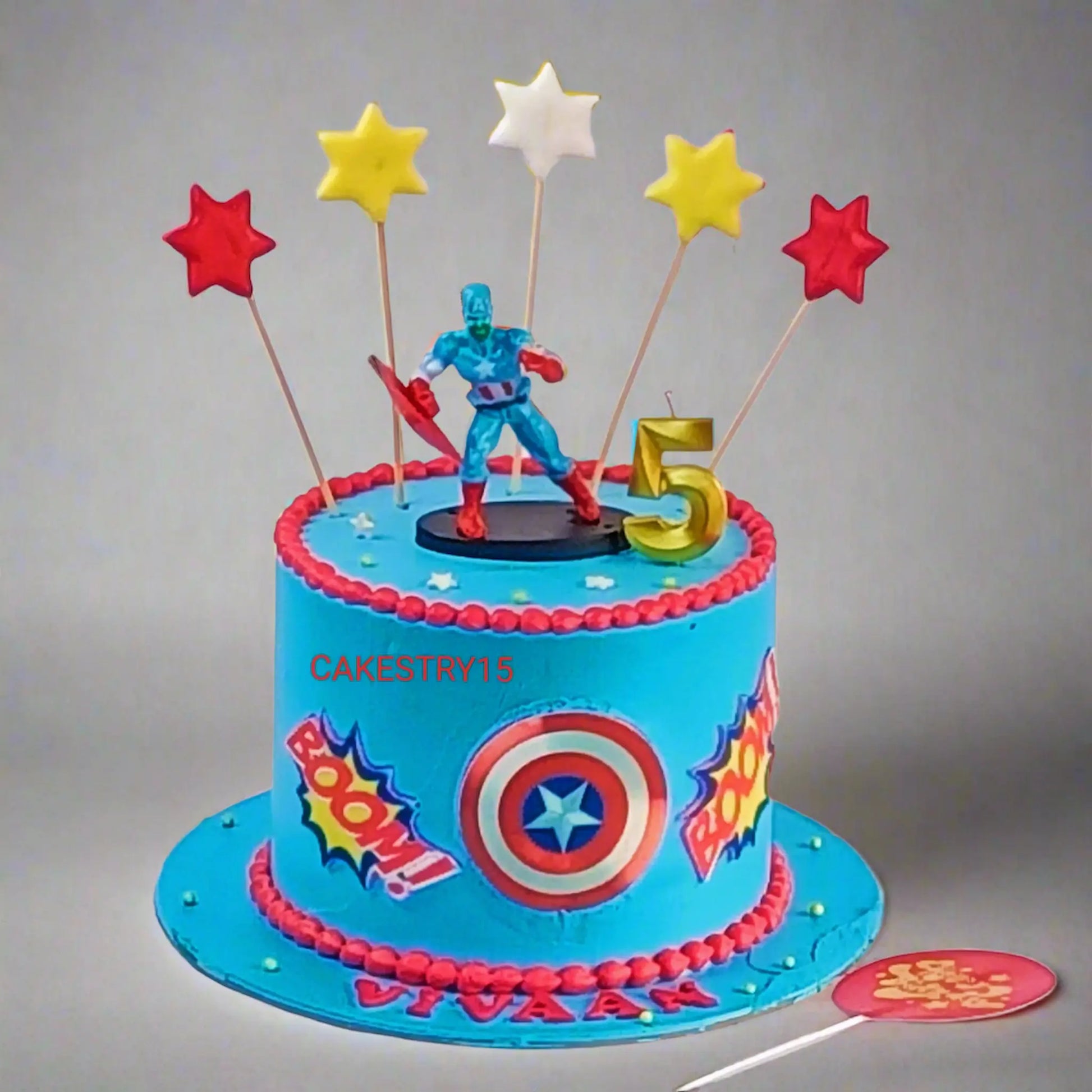 Avengers Captain America, 1kg size, 5th birthday, Pineapple flavor Cake by cakestry15 noida,full image