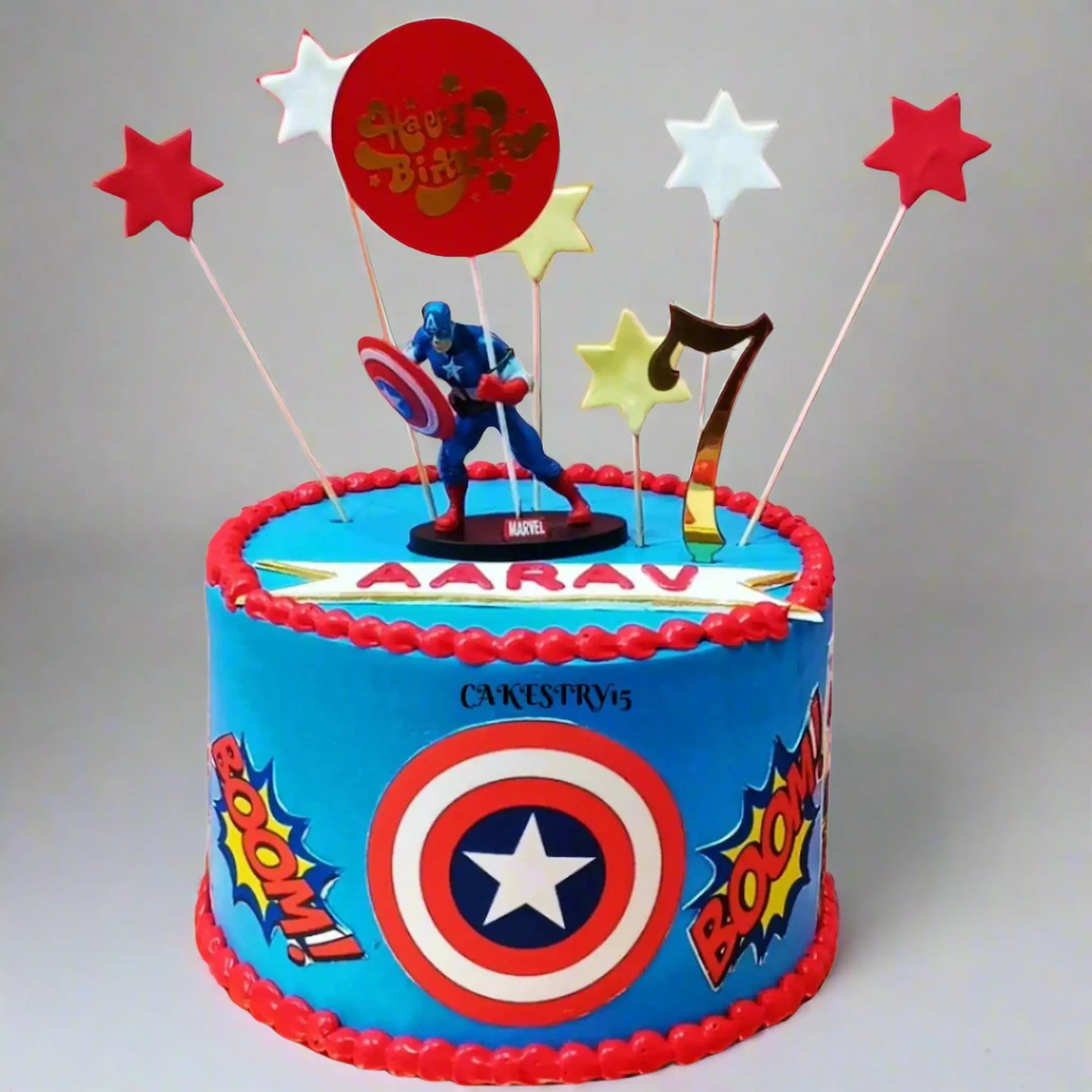 Avengers Captain America theme, 2kg  size,butterscotch flavor 7th birthday Cake by cakestry15 noida,full image
