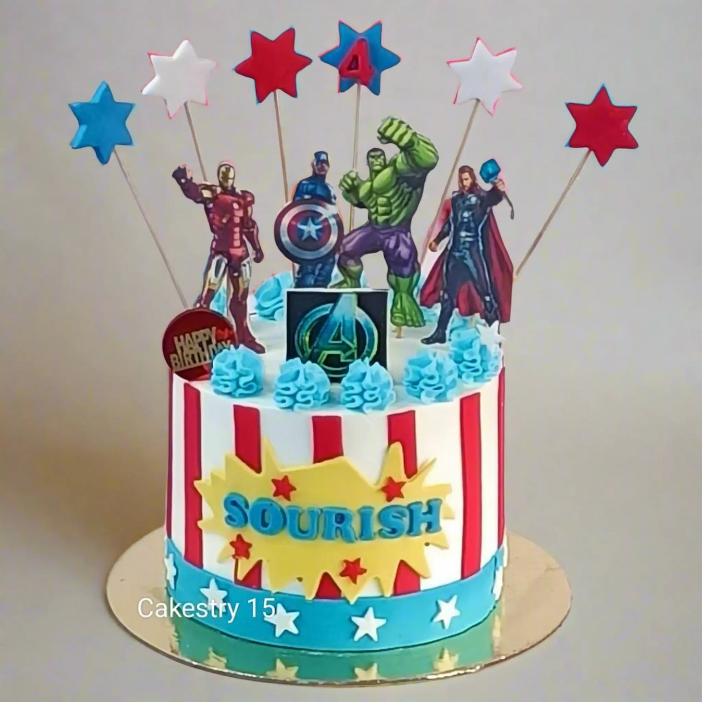 Avengers Team ,2kg size,chocolate flavor, 4th Birthday Cake by Cakestry15 Noida,full image