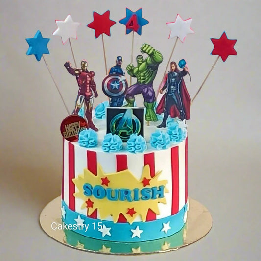 Avengers Team ,2kg size,chocolate flavor, 4th Birthday Cake by Cakestry15 Noida,full image