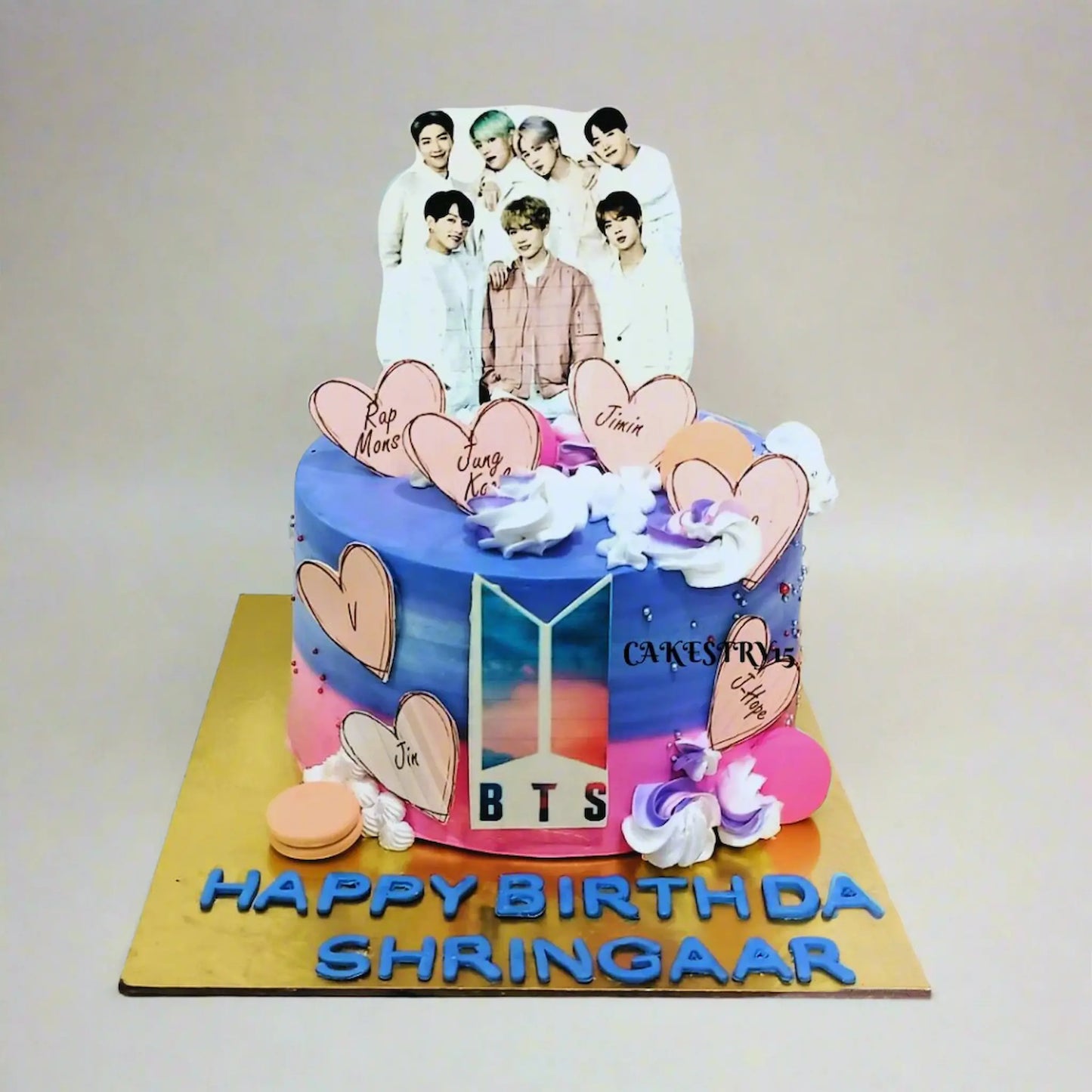 BTS Theme 1.5kg vanilla birthday Cake by cakestry15,noida,cake full image