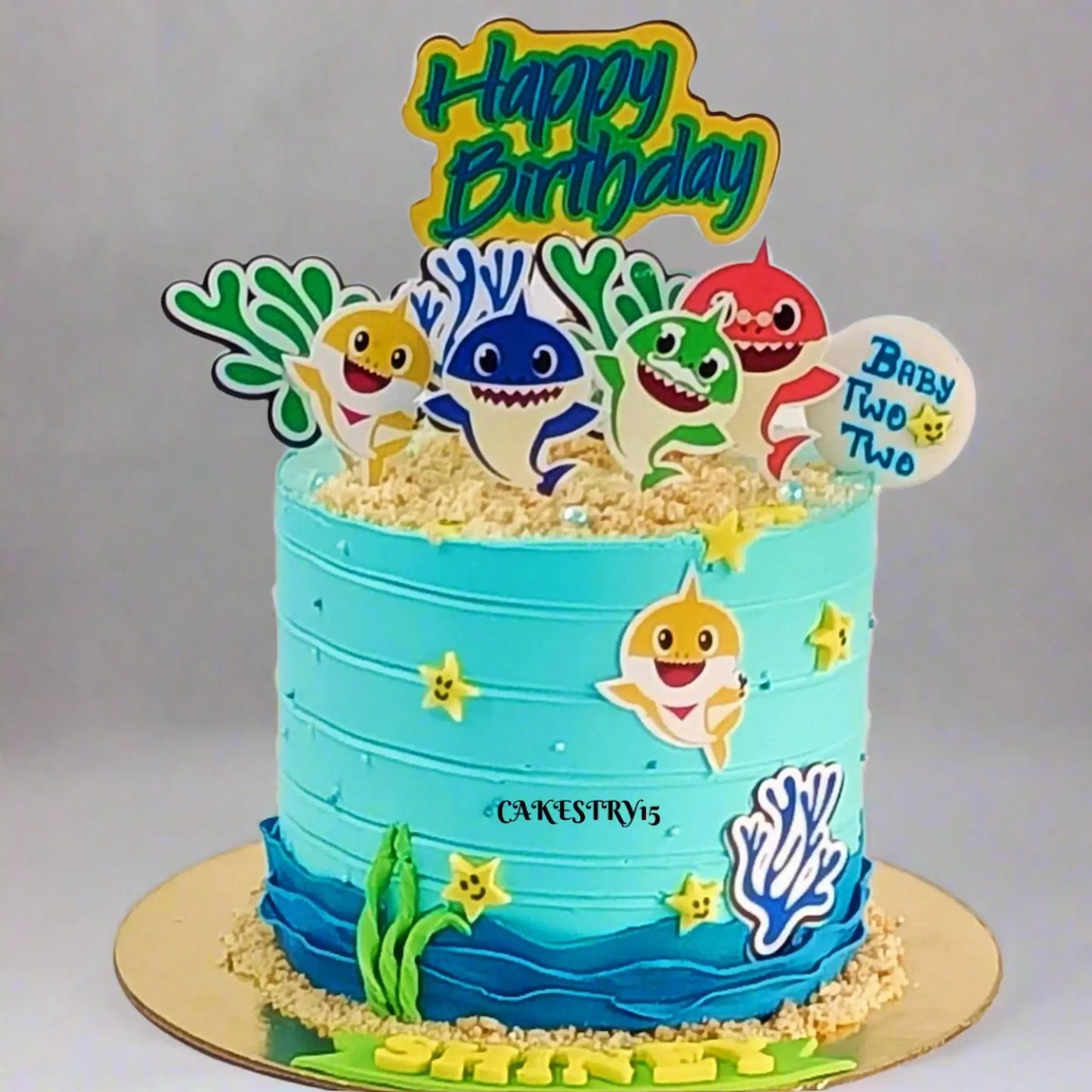Baby Shark Theme,1kg size,pineapple flavor,2nd birthday Cake by Cakestry15 Noida,full image