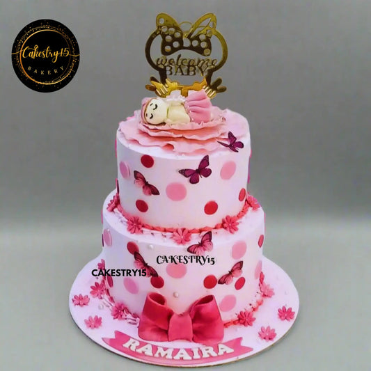 Baby Shower theme,3kg size,2tier,blueberry flavour Cake by Cakestry15,full image