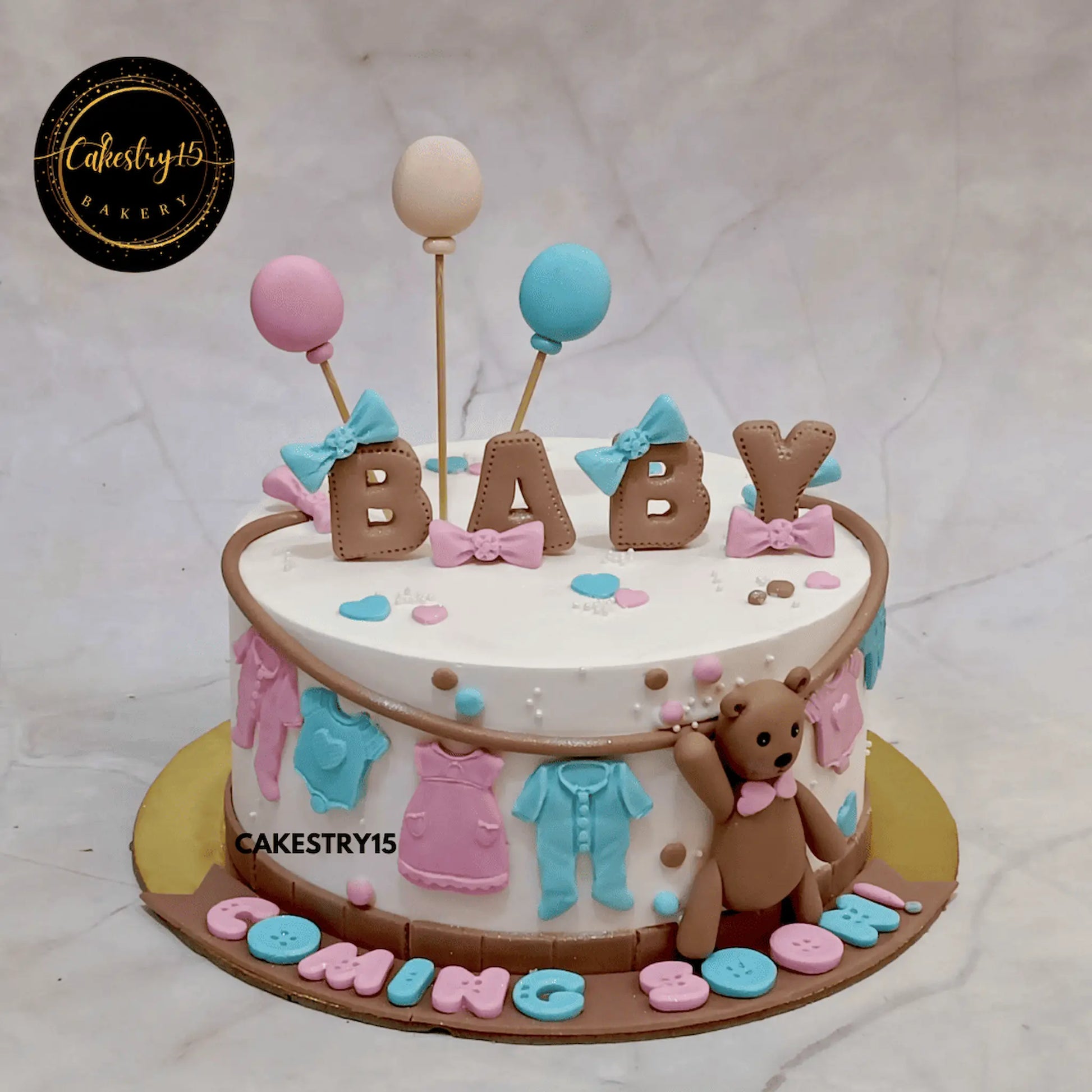 Baby’s Sweet Arrival,1.5kg pineapple flavour coming soon celebration cake by cakestry15 noida, cake full image