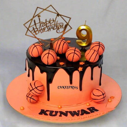 Basketball Theme 1kg size chocolate flavour 9th birthday Cake by cakestry15 noida,full image