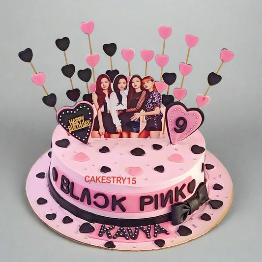 Black Pink Theme 1.5kg size chocolate flavor 9th birthday Cake by cakestry15 noida,full image