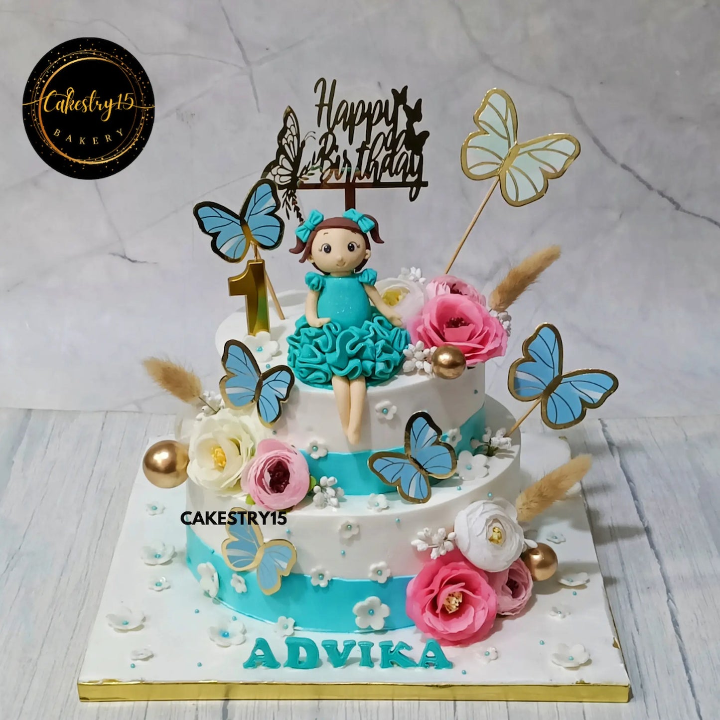 Blossoms and Butterflies Birthday Cake,2kg pineapple 2tier first birthday cake by cakestry15 noida,cake full image,cake for girls