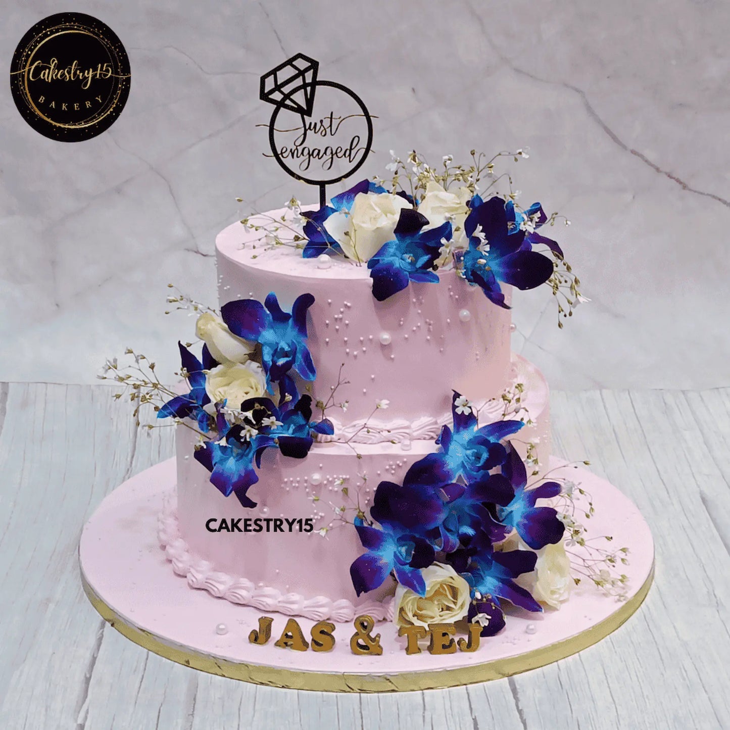 Blossoms of Love Engagement Cake,5kg 2tier pineapple flavour,just engaged,wedding,anniversary,cakestry15 noida,cake full image