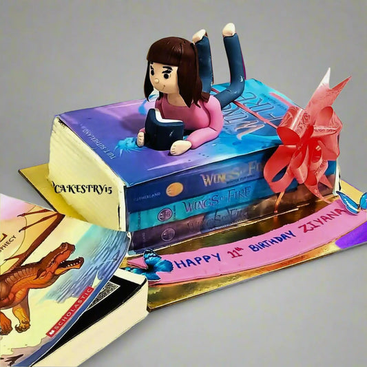 Book Worm 1kg size strawberry flavour 11th birthday Theme Cake by cakestry15 noida,full image