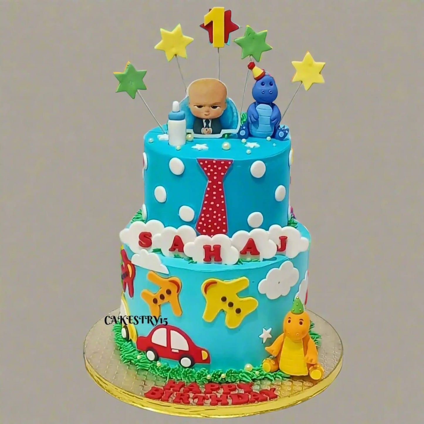Boss Baby,1st Birthday,3kg size,2tier,pineapple flavor Cake by cakestry15 noida,full image