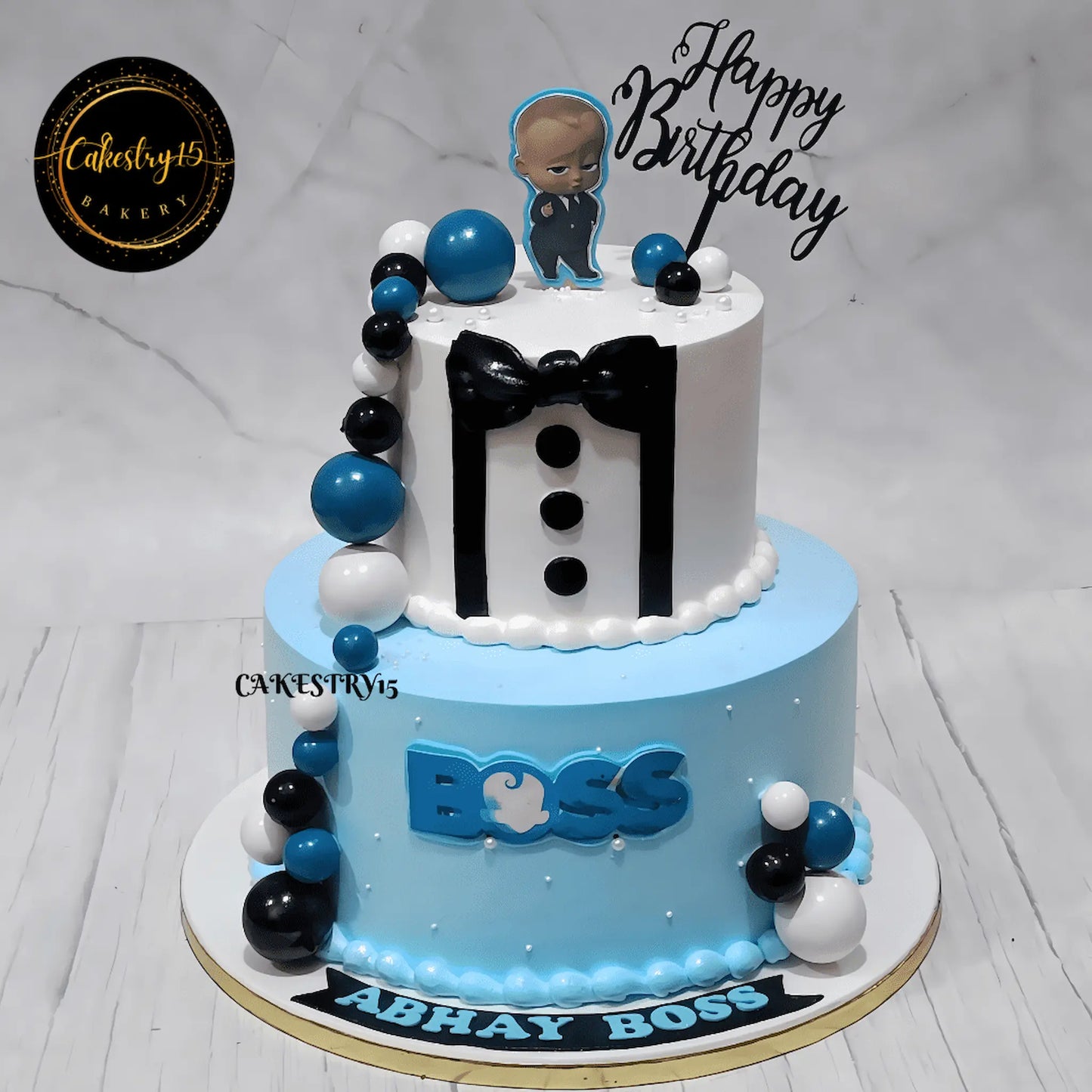 Boss Baby Bash 4kg Black Forest Birthday Cake by cakestry15,noida,cake full image,cake for boys