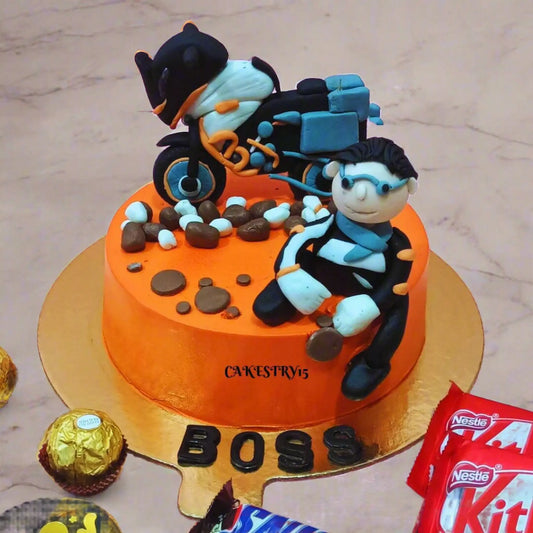 Boss Biker,1kg size,chocolate flavor, Birthday Cake by cakestry15 noida,full image