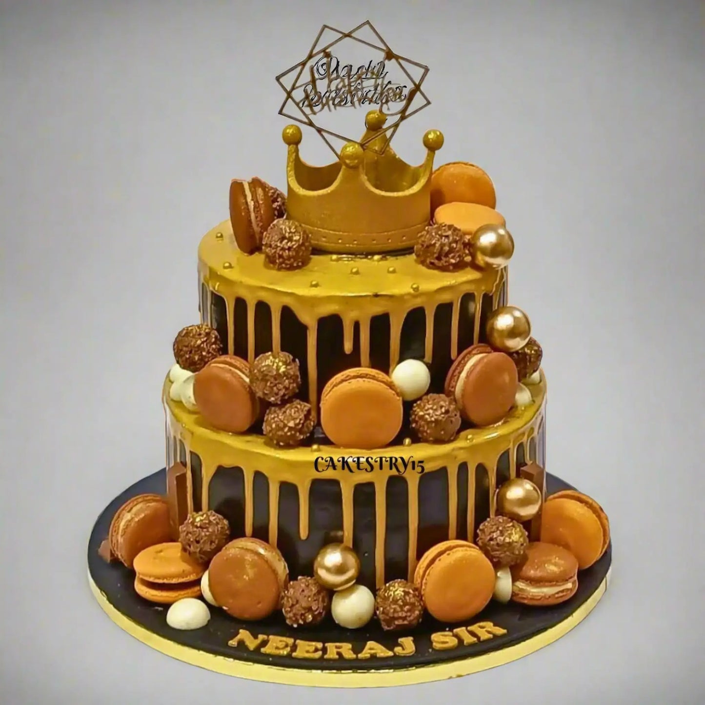 Boss Birthday 5kg size 2tier chocolate cake with Macaron by cakestry15 noida,full image