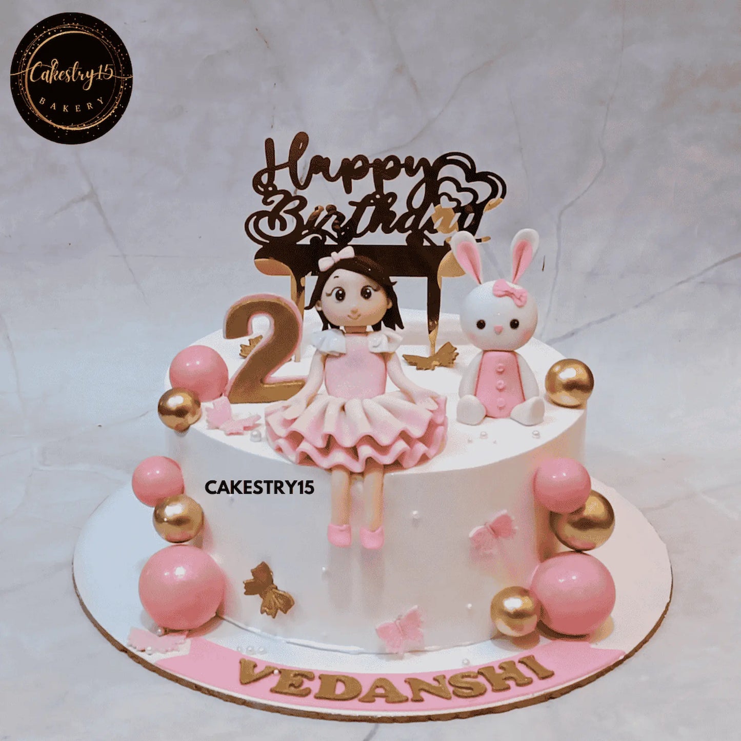 Bunny Bliss Birthday Cake,1.5kg pineapple doll 2nd birthday cake for a girl by cakestry15 noida,cake full image