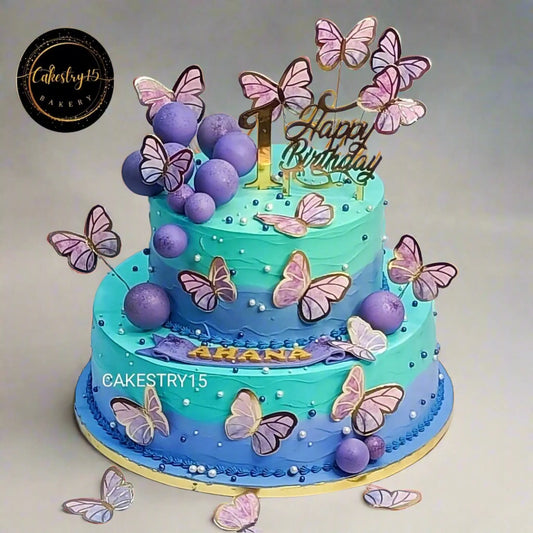 Butterfly Lavender 5kg butterscotch first birthday Cake by cakestry15 noida,full image