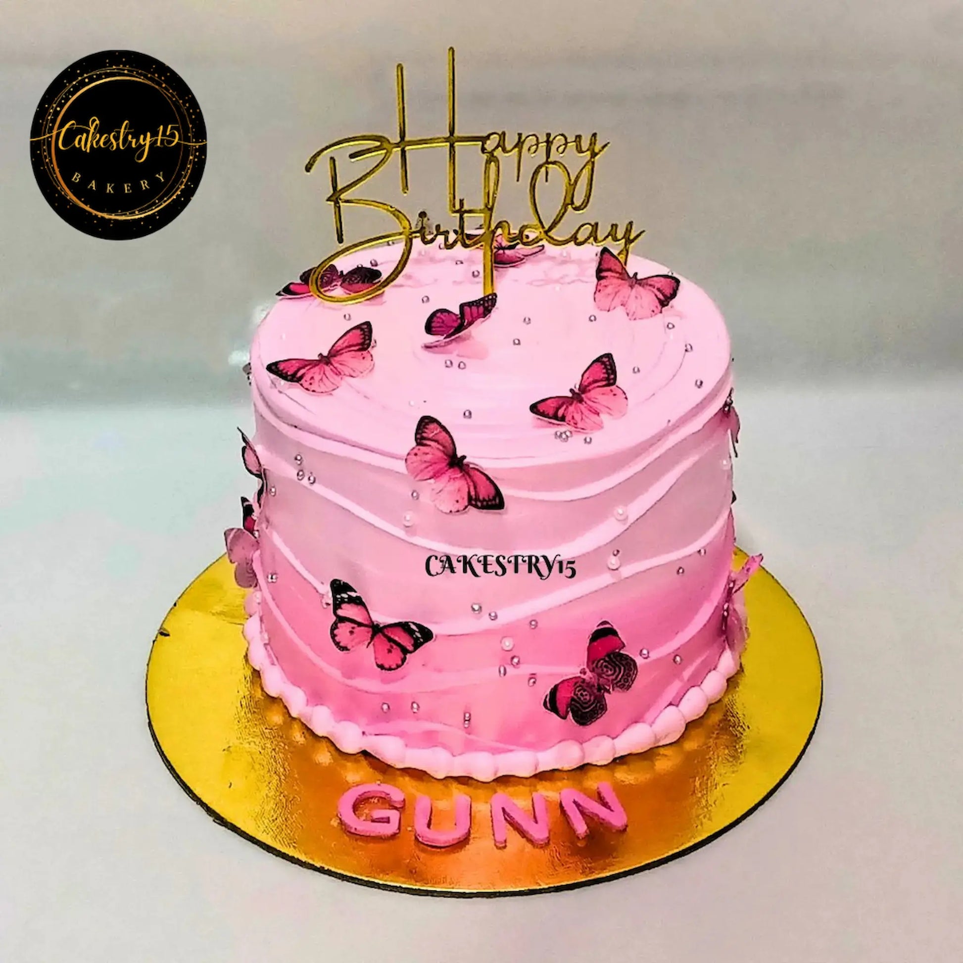 Butterfly Pink 1kg Theme birthday Cake in pineapple flavor by cakestry15 noida,full image