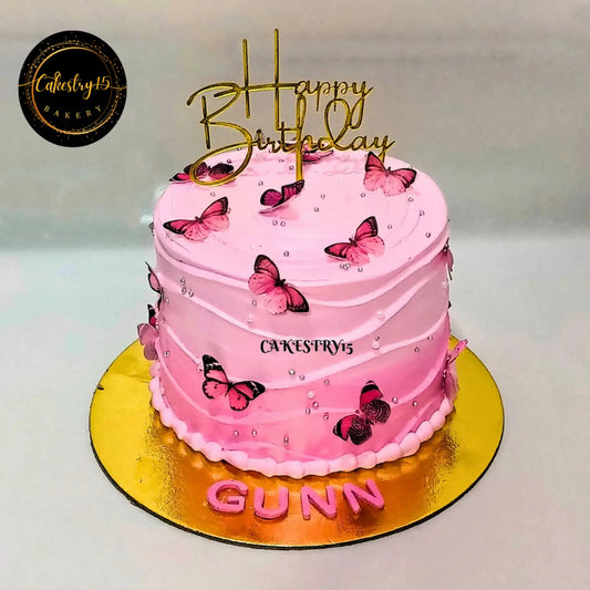 Butterfly Pink 1kg Theme birthday Cake in pineapple flavor by cakestry15 noida,full image