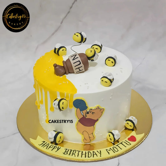 Buzzing Bees & Pooh Fun,1kg vanilla flavour birthday cake for girls by cakestry15 noida,cake full image