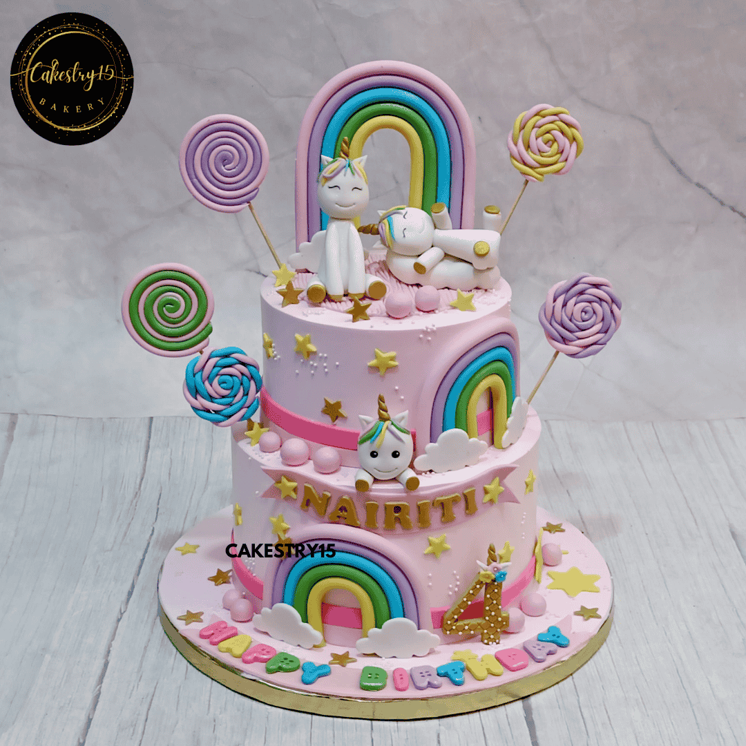 Candyland Unicorn Extravaganza,3kg choco vanilla flavour,4th birthday cake for a girl by cakestry15 noida,cake full image,unicorn cake designs,ideas