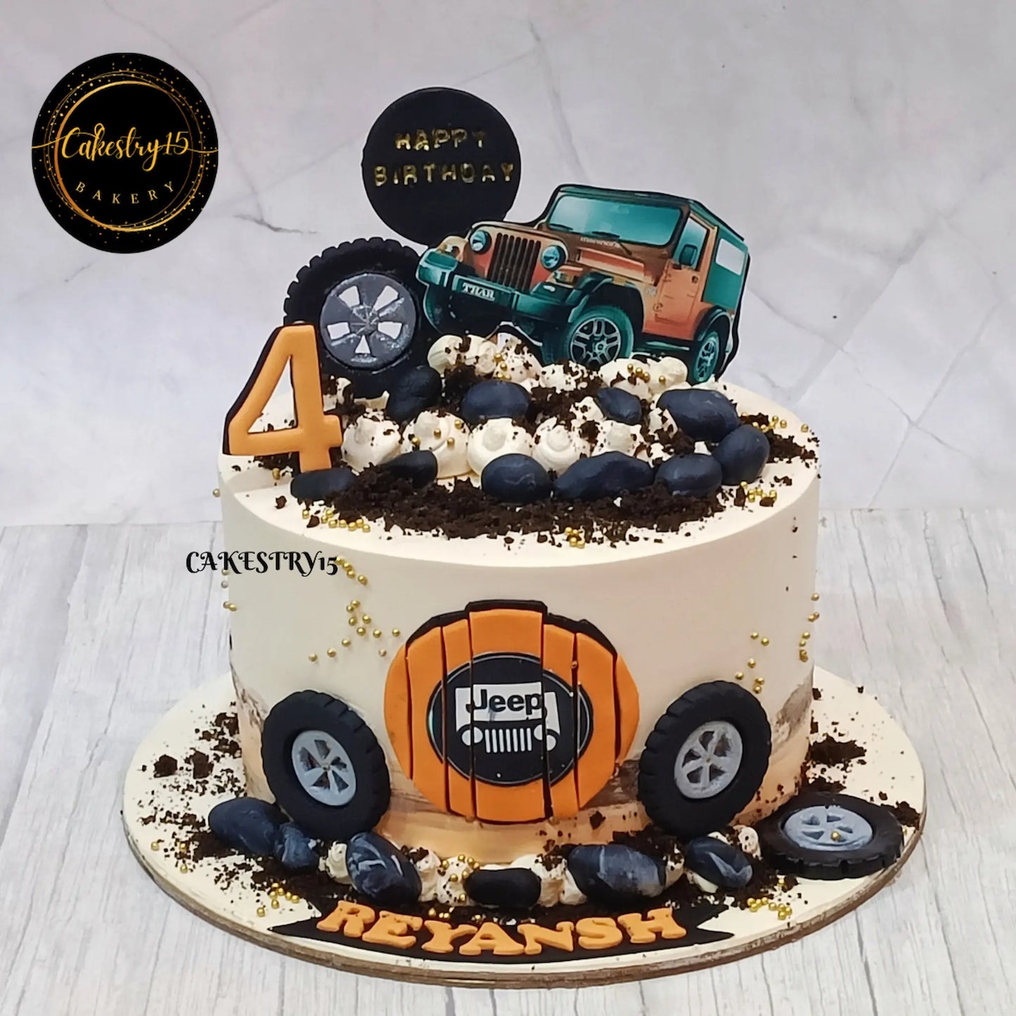 Car Thar Theme,2kg size,chocolate flavor,4th birthday Cake by Cakestry15 Noida,full image