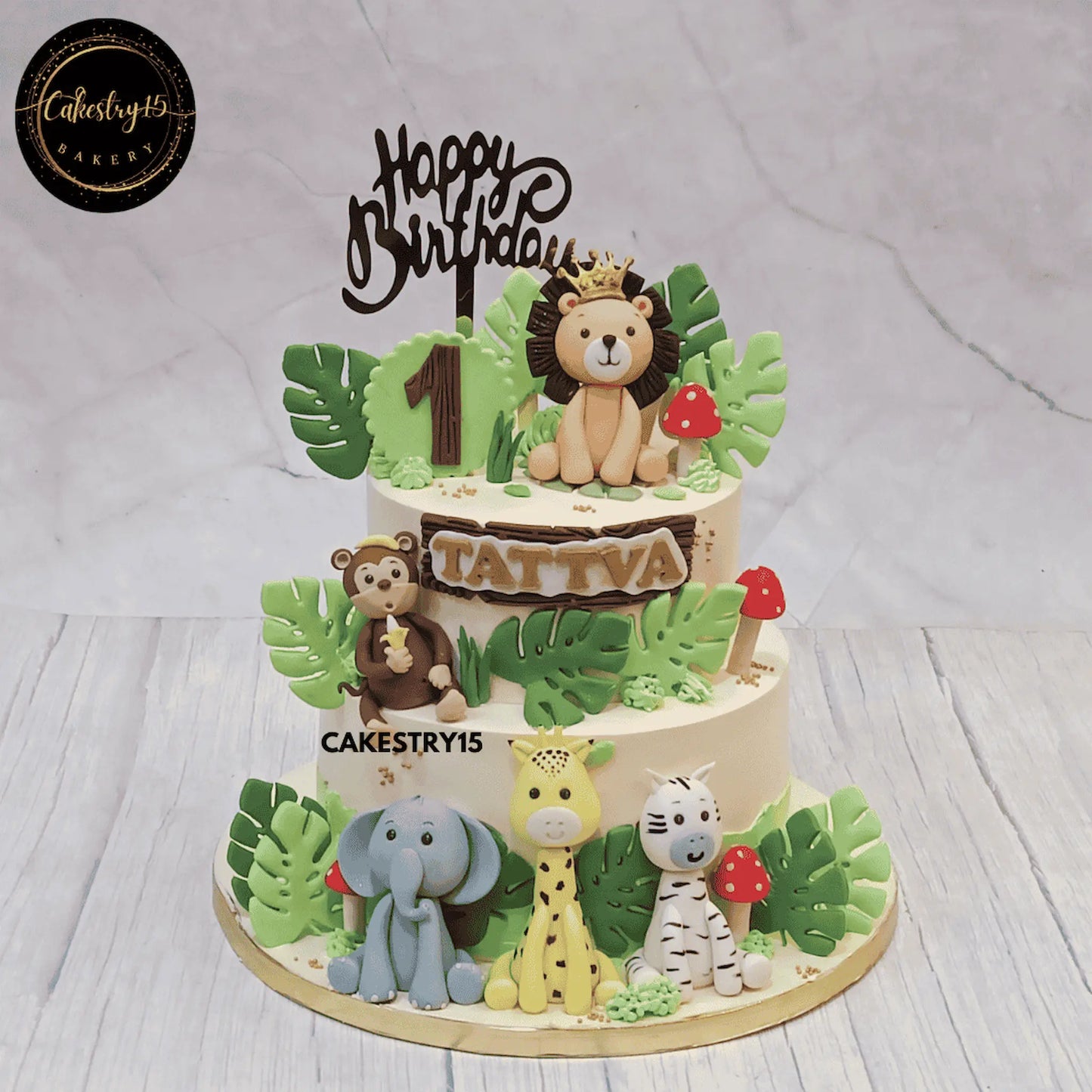 Chocolate Safari Celebration,3kg 2tier first birthday cake for a boy by cakestry15 noida,cake full image