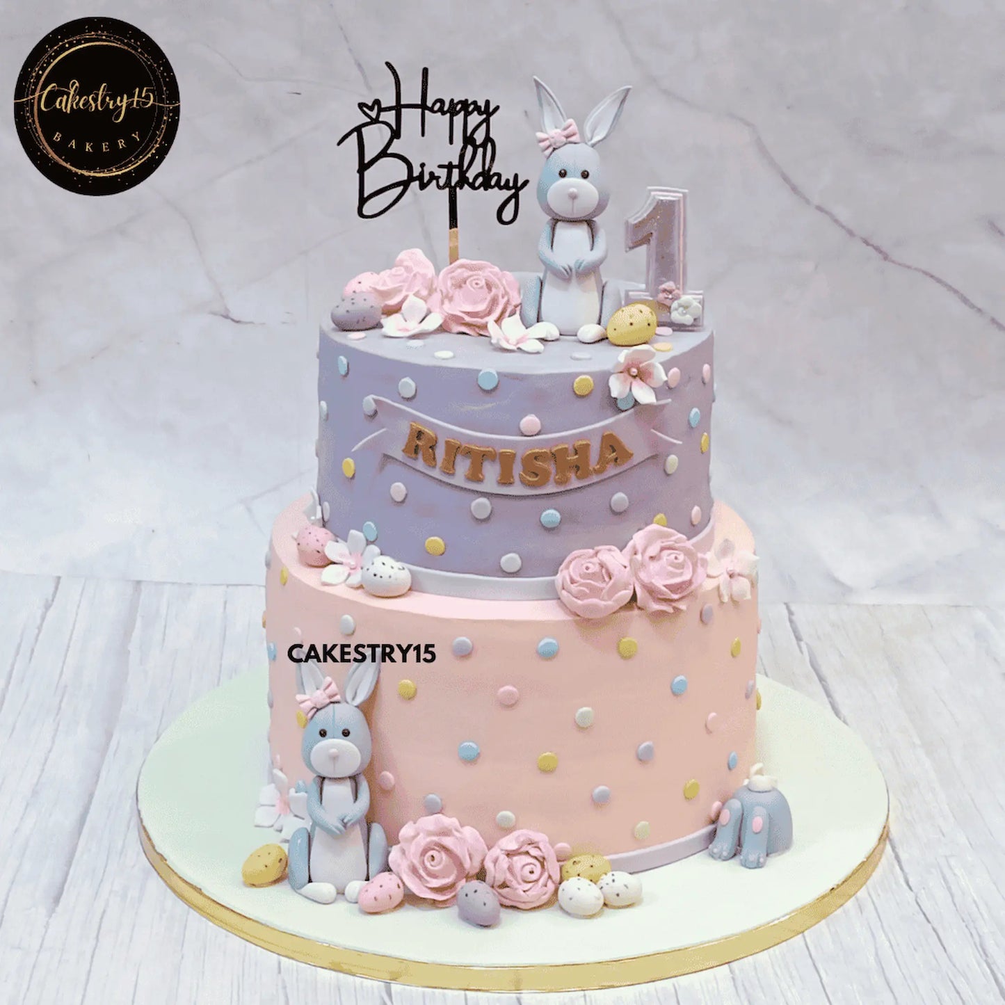 Classy Bunny Birthday Cake,5kg blueberry first birthday cake for a girl by cakestry15 noida,cake full image