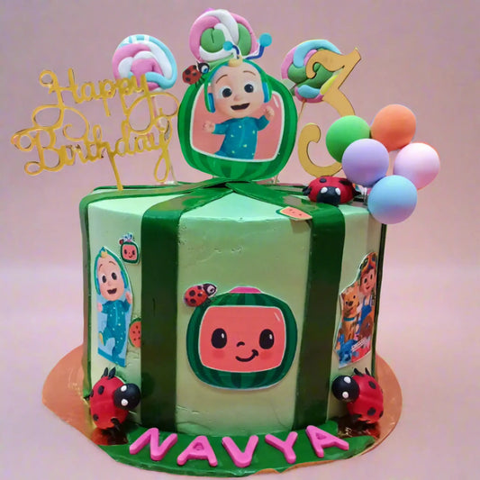 Cocomelon Theme 2kg blueberry birthday Cake by cakestry5,noida,cake full image