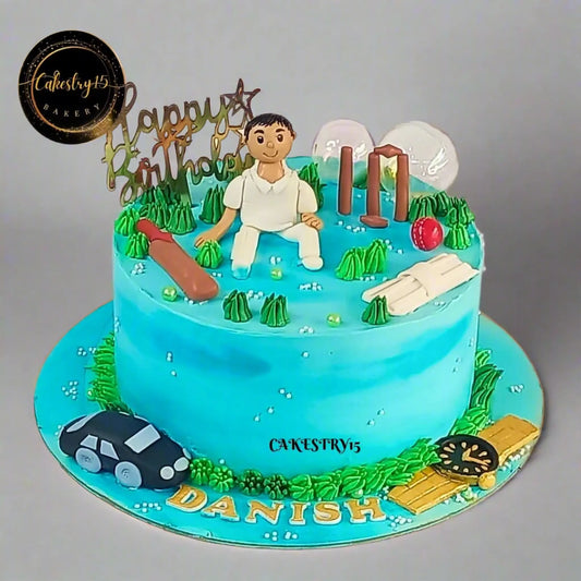 Cricket Boy Theme 1.5kg pineapple Cake by cakestry15,noida,cake full image