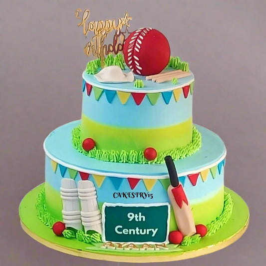 Cricket Theme 5kg choco vanilla birthday Cake by cakestry15,noida,cake full image
