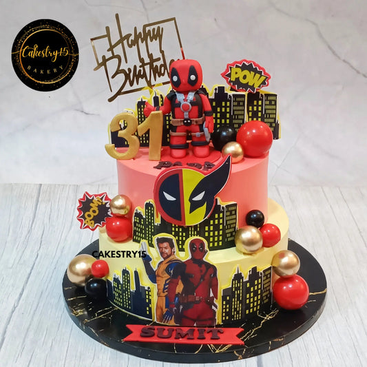 Deadpool Birthday Bash,2kg choco butterscotch 31st birthday cake by cakestry1 noida,cake full image,cake for men