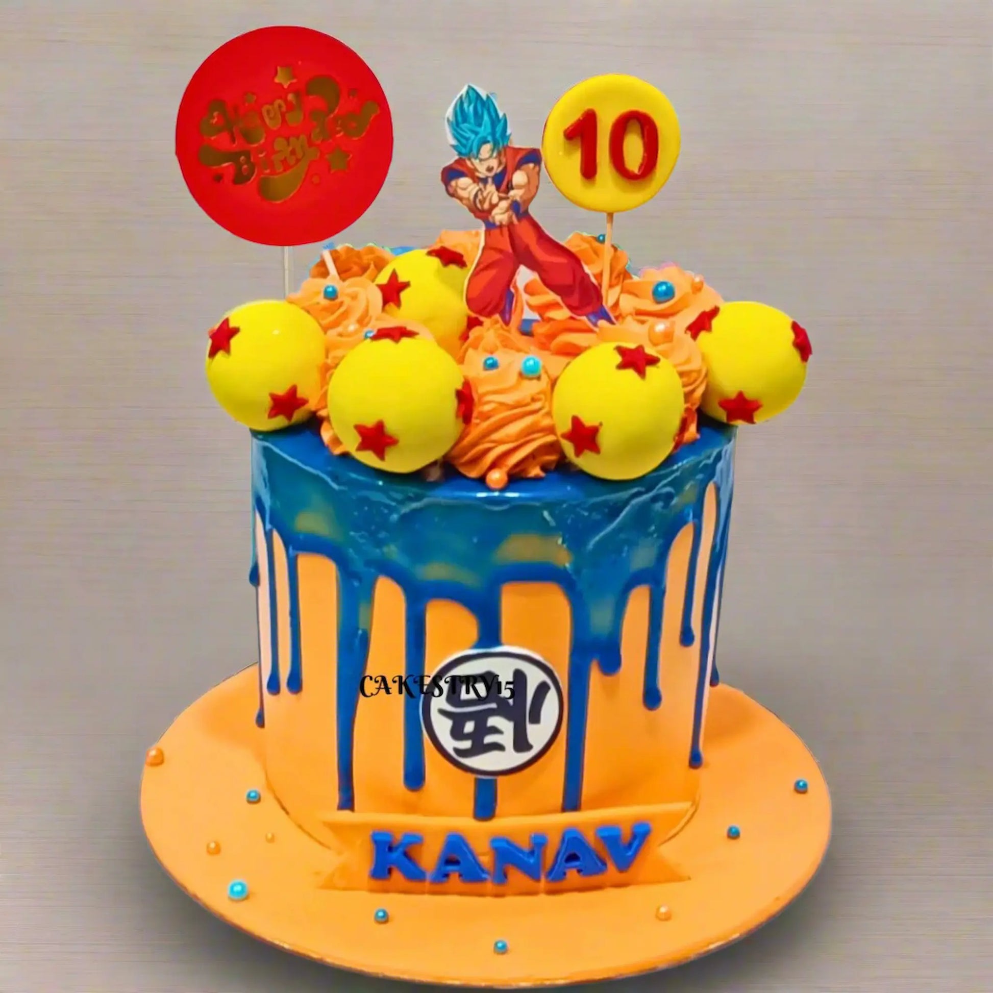 Dragonball Theme 1.5kg mixed fruit birthday Cake by cakestry15,noida,cake full image