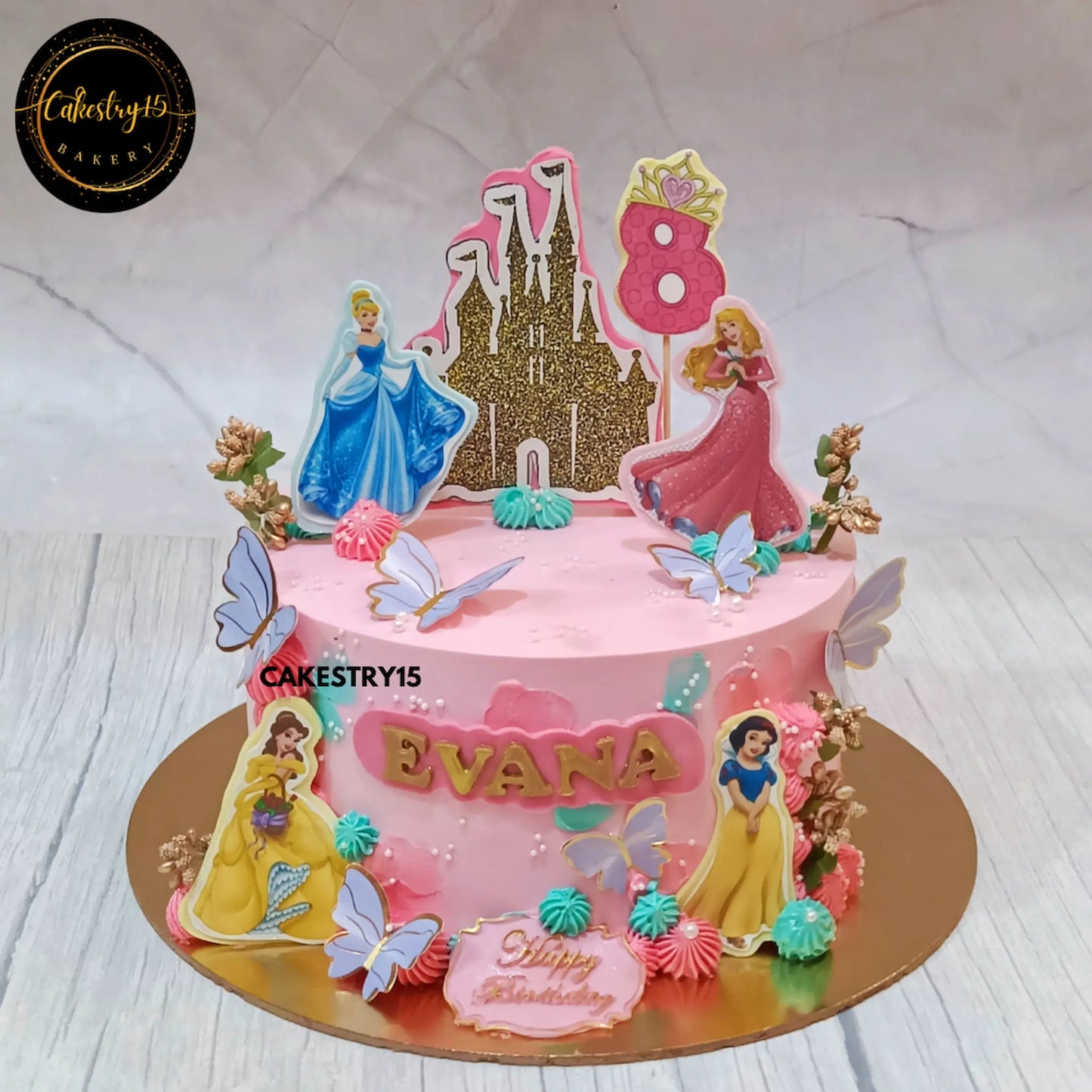 Enchanted Princess Castle,1.5kg pineapple disney princess 8th birthday cake by cakestry15 noida,cake full image