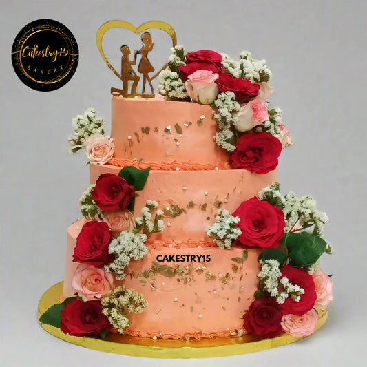 Floral 3 Tier Engagment 5kg black forest cake by cakestry15 noida,cake zoom in  image
