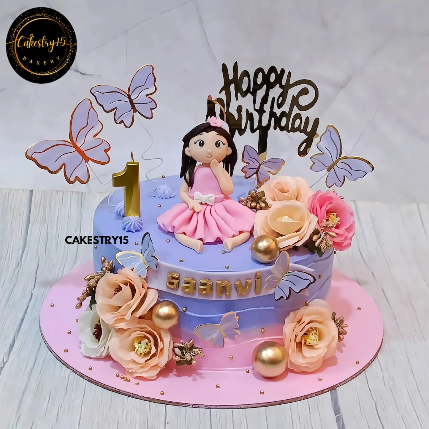 Fluttering Elegance Cake,1.5kg pineapple first birthday cake by cakestry15 noida,cake full image,cake for girls