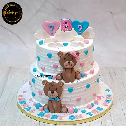 Gender Reveal Teddy Cake,2kg black forest gender reveal cake by cakestry15 noida,cake full image