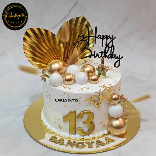 Golden Birthday Bliss,1.5kg vanilla 13th birthday cake for a girl by cakestry15 noida,cake full image
