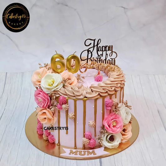 Golden Drips & Carnations: Mum’s 60th pineapple one kg birthday cake by cakestry1 noida,cake full image