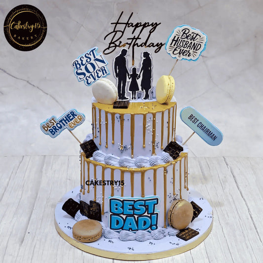 Golden Moments Celebration Cake,3kg butterscotch flavour,best dad,best son,best husband,best brother,best chairman birthday cake for a man by cakestry15 noida,cake full image,best dad cake ideas