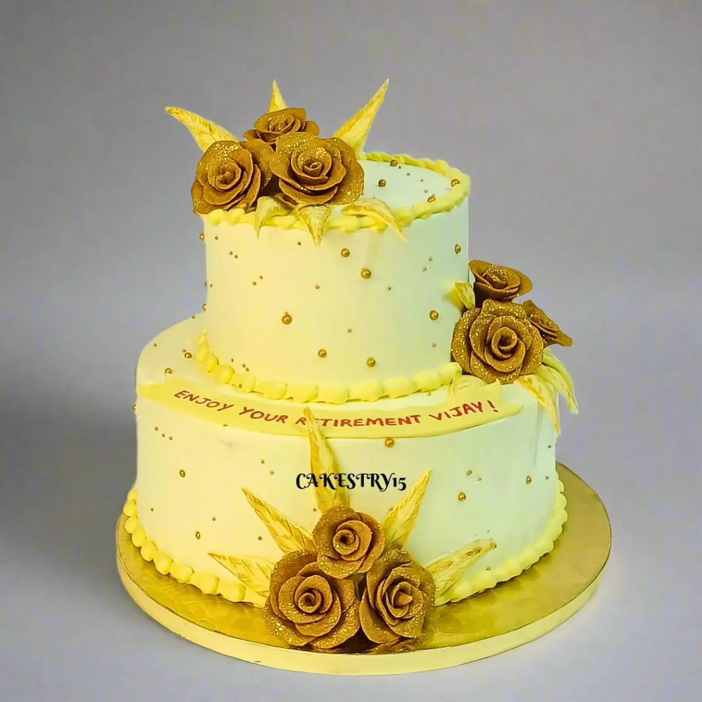 Golden Rosette 3kg size vanilla flavor birthday cake for boss by cakestry15 noida,full image