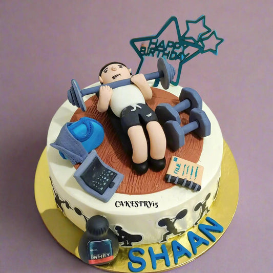 Gym Freak Theme 1.5kg Chocolate Birthday Cake by cakestry15,cake top angle image