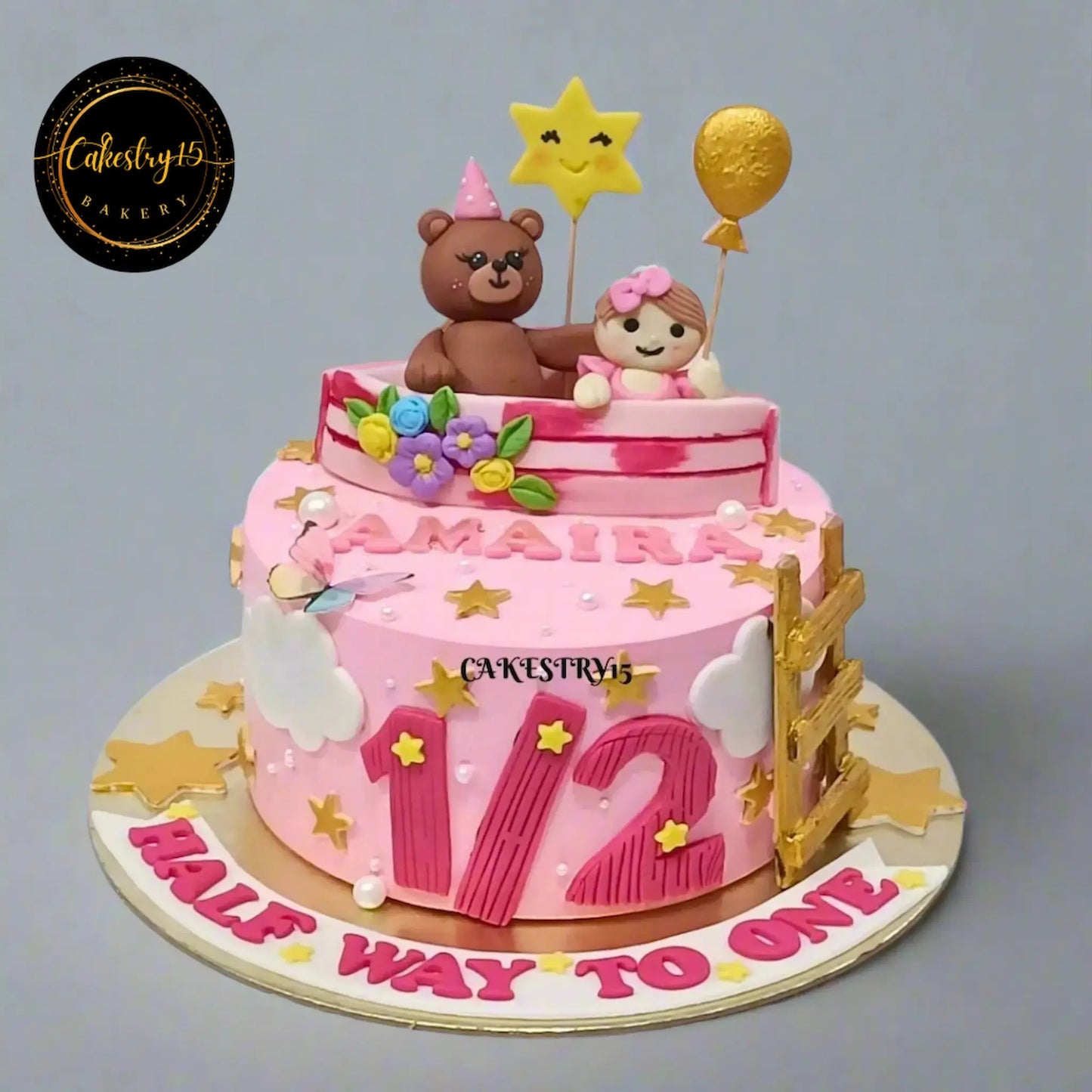 Halfway To One Teddy 1kg chocolate flavour cake by cakestry15 noida