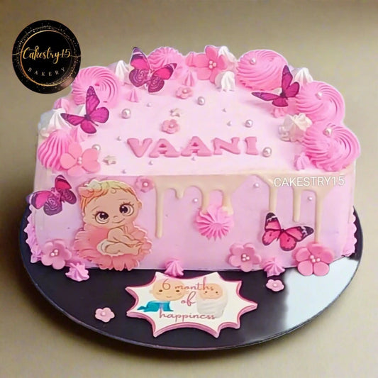 Halfway To One Pink 1kg black forest birthday Cake by cakestry15,noida,cake full image