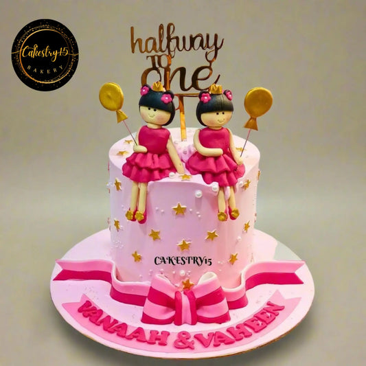 Halfway To One Twins 1.5kg Pineapple Birthday Cake by cakestry15,noida,cake full image