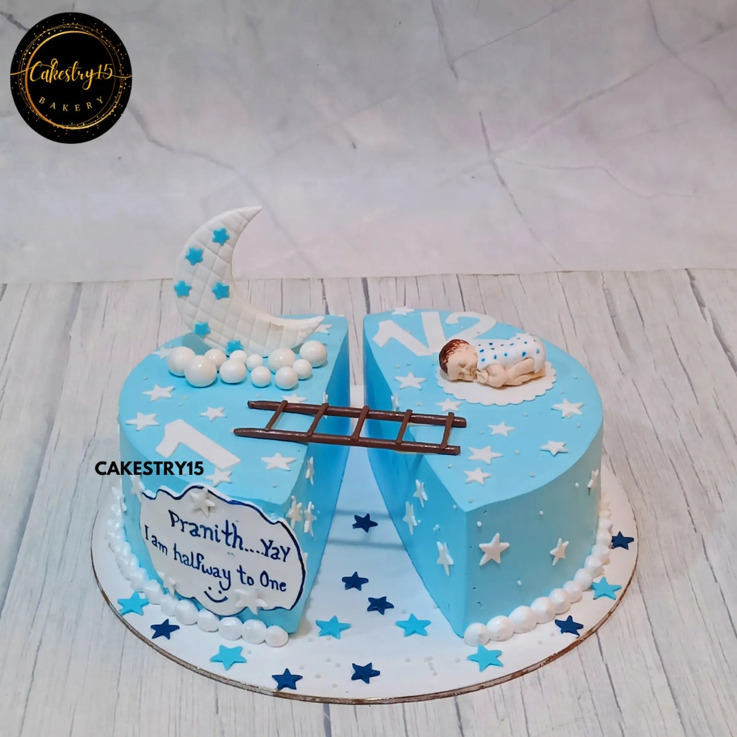 Halfway to One Blueberry Dream,1.5kg 6month birthday cake by cakestry1 noida,cake full image