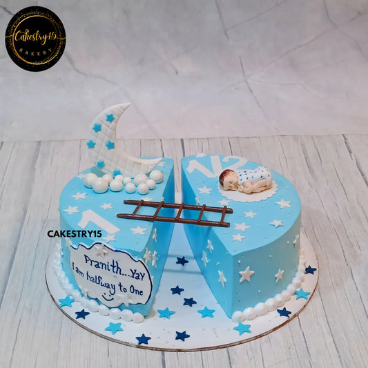 Halfway to One Blueberry Dream,1.5kg 6month birthday cake by cakestry1 noida,cake full image